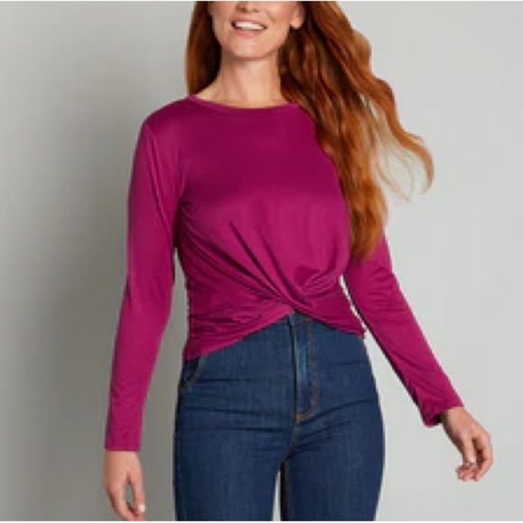 ModCloth Magenta Long Sleeve Twist Front Top – Soft Stretchy Knit Blouse 3X - Picture 5 of 9